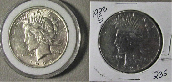 1923 and 1923S Peace Dollars  AU