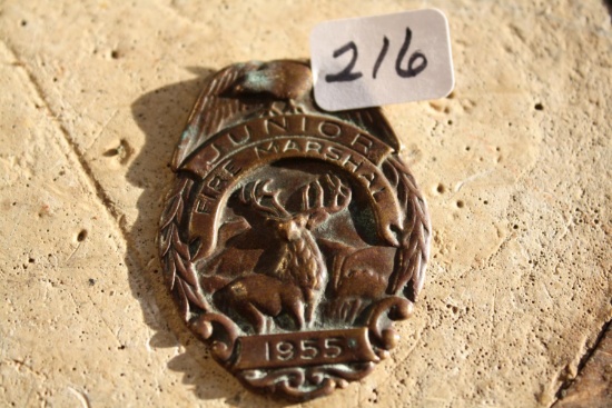 Brass Fire Marshal Badge, 1955, Eagle and Stag