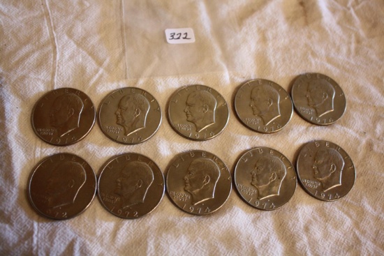(2) 1972-D, (8) 1974-D Ike Dollars High Grade Coins