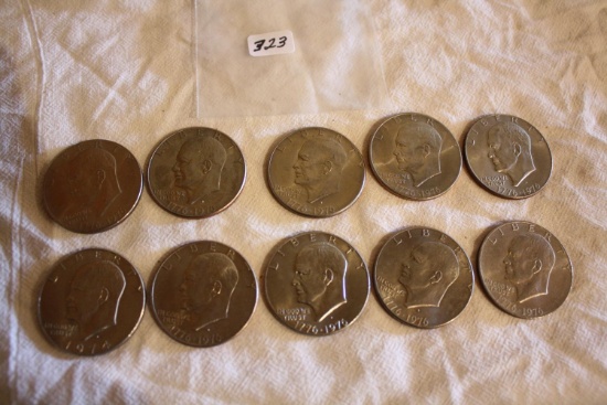 1974-D, (9) 1776-1976-D No Mint Mark Ike dollars