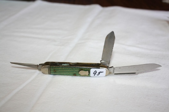 F. Knife IK Co. 3 Blade, Gold Green Flake, Sparkle, Lucite