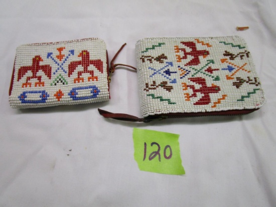 Old Beaded Leather Wallet and Key Holder