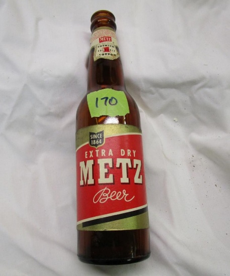 Old Metz Beer Bottle w/Paper Label