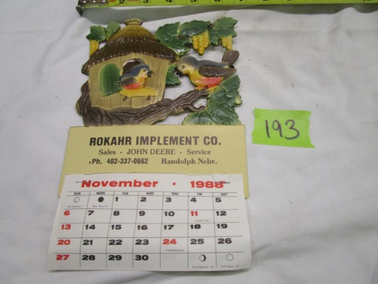 1988 Rokahr John Deere Implement Die Cut Calendar