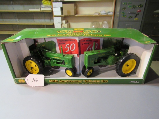 50th anniversary collector set diecast "50" tractor with 2 plow  & "60" tractor with 3 plow   W/box