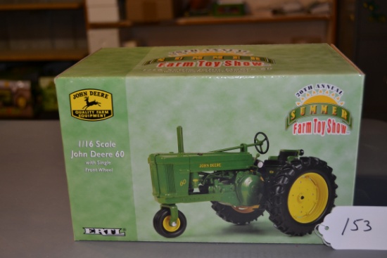 diecast 20th annual summer farm show JD "60" tractor with single wheel front end