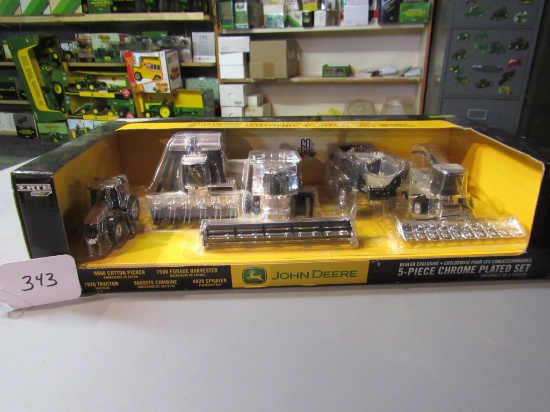 diecast JD Chrome plated set  W/box ( 9986 cotton picker, 7500 forage harvester, 7920 tractor, 9860