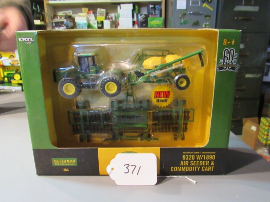 diecast JD "9320" tractor with "1890" air seeder & commodity cart W/box