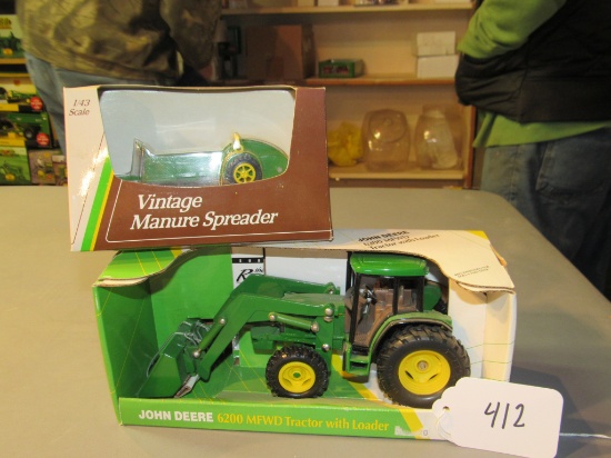 diecast JD manure spreader & "6200" tractor with loader  W/box