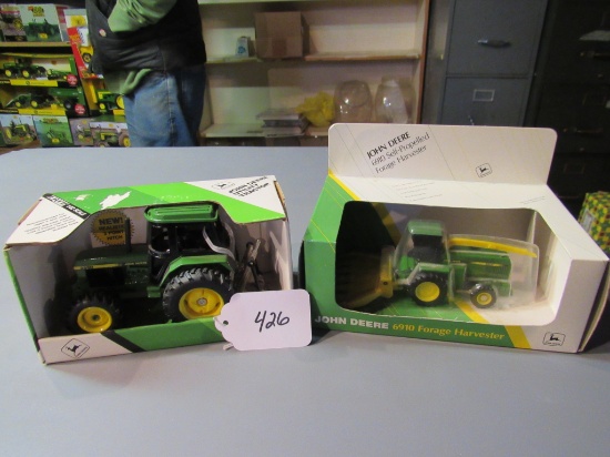 diecast JD "6910" forage harvester + JD utility tractor W/box