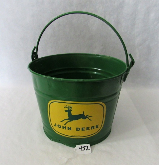 custom metal green pail with JD logo