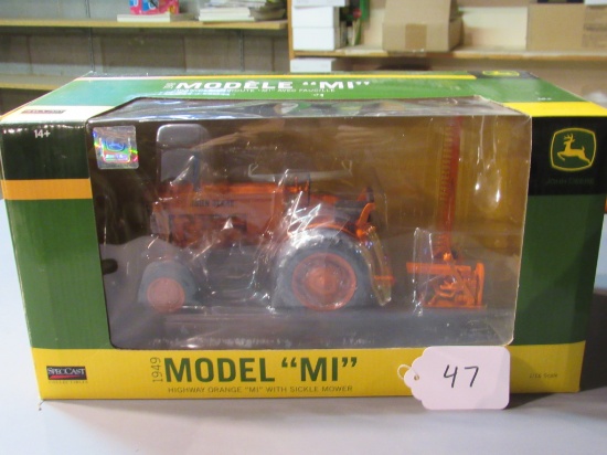 diecast JD highway orange "MI" & sickle mower W/ box