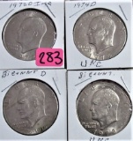 1972-D, 1974-D, (2) Bicentennial Ike Dollars