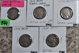 1913, 19, (2) 26, 30 Buffalo Nickels