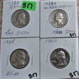 1938-S, 38-S, 35, 82-D Washington Quarters