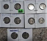 1 Buffalo Nickel, 9 Wartime Nickels