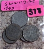 (6) WW2 Zinc Cents 1943