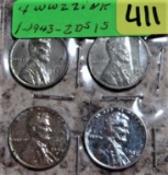 4 WW2 Zinc Cents