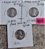 1943, 43-D, 43-S WW2 Zinc Cents