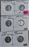 (3) 1943-D, (3) 1943 WW2 Zinc Cents