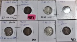 4 Buffalo Nickels, 4 Wheat Cents