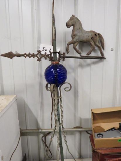 Horse Directional Weather Vane with Dark Blue Lightning Bulb