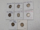 7 barber dimes, 1 mercury dime