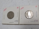 1887, 1889 V nickels