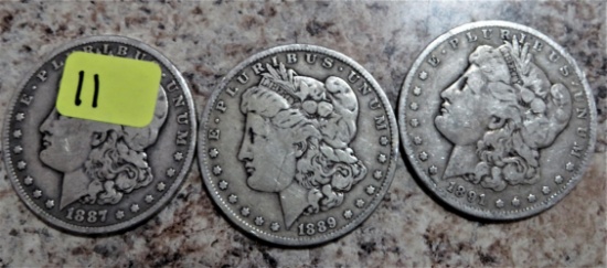 1887-O, 1889-O, 1891-O Morgan Dollars