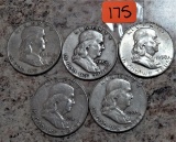 5 Franklin Half Dollars