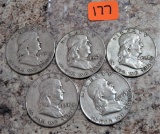 5 Franklin Half Dollars