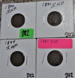 1890, 91, 97, 87 Indian Head Cents