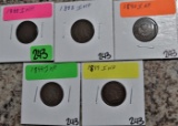 1888, 92, 90, 99, 99 Indian Head Cents