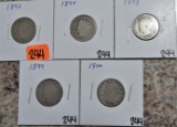 1893, 97, 98, 99, 00 V Nickels