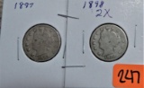 1897, 1898 V Nickels