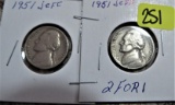 (2) 1951 Jefferson Nickels