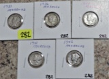 1937, 36, 40-D, 41, 42 Mercury Dimes