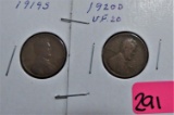 1919-S, 1920-D Lincoln Cents