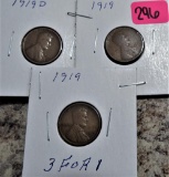 1919-D, (2) 1919 Lincoln Cents