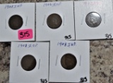 1905, 06, 07, 08, 09 Indian Head Cents