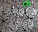 5 Walking Liberty Halves