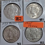 1921-S Morgan, 1922, 23, 25 Peace Dollars