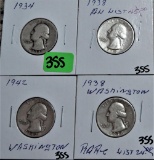1934, 1938, 1942, 1938 Washington Quarters