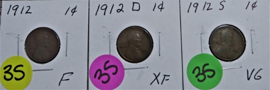 1912 P,D,S Lincoln Cents