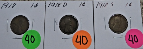 1918 P,D,S Lincoln Cents