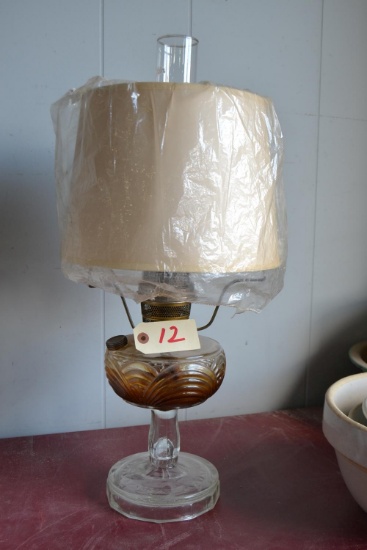 amber glass hurricane lamp with chimney & shade