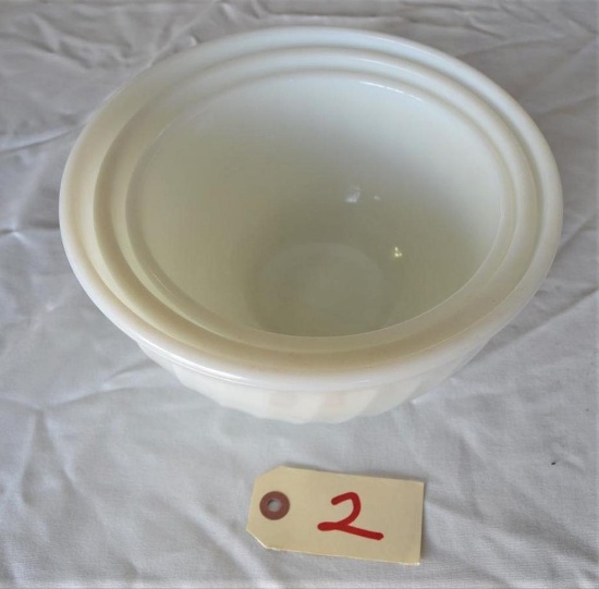 3 - Fire King white swirl nesting bowls