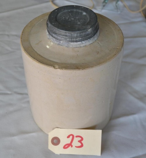 Mac Comb pottery mason crock jar with Atlas zinc lid