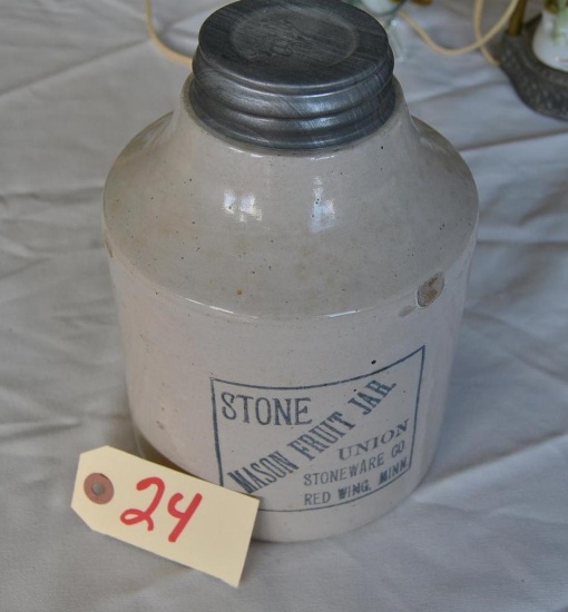 Red wing mason crock jar with Ball zinc lid