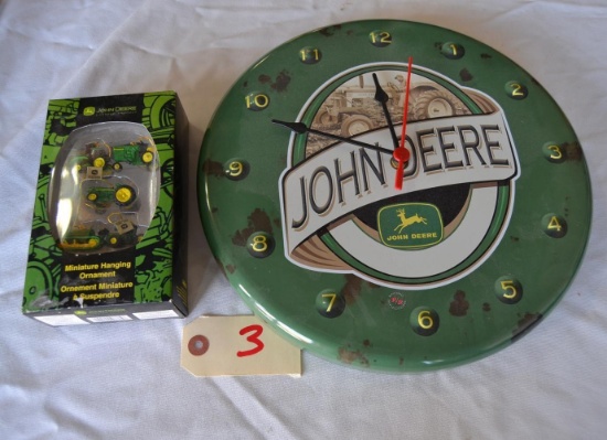 Metal JD clock & mini tractor ornaments